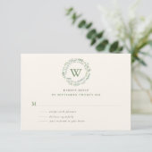 Klassieke waterverf groene krans monogram RSVP kaartje (Staand voorkant)