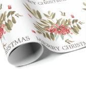 Klassieke Waterverf Kerstbessen Cadeaupapier (Rol Hoek)