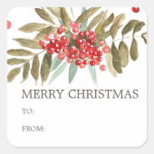Klassieke Waterverf Kerstbessen Vierkante Sticker (Voorkant)