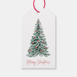 Klassieke waterverf kerstboom cadeaublaadjes cadeaulabel