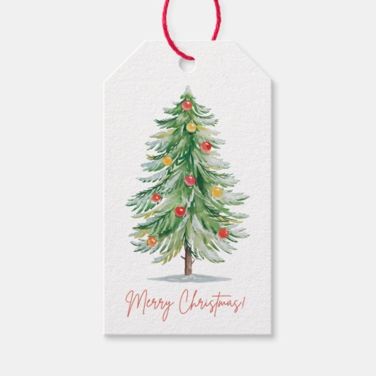 Klassieke Waterverf Kerstboom Gift Tag Cadeaulabel (Voorkant)