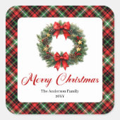 Klassieke waterverf Kerstkrans Naamsticker Vierkante Sticker (Voorkant)