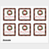 Klassieke waterverf Kerstkrans Naamsticker Vierkante Sticker (Vel)