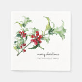 Klassieke Waterverf Kerstmis Holly Berries Naam Servet (Voorkant)