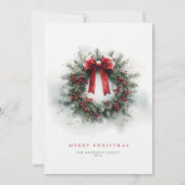 Klassieke Waterverf Krans Kerst Kaart (Voorkant)