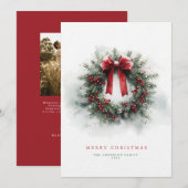 Klassieke Waterverf Krans Kerst Kaart (Voorkant / Achterkant)