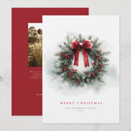 Klassieke Waterverf Krans Kerst Kaart (Voorkant / Achterkant)