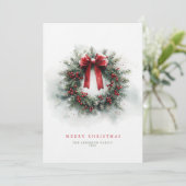 Klassieke Waterverf Krans Kerst Kaart (Staand voorkant)