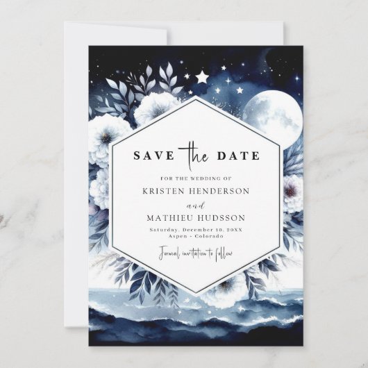 Klassieke Waterverf Maanverlichte bruiloft Save The Date (Voorkant)