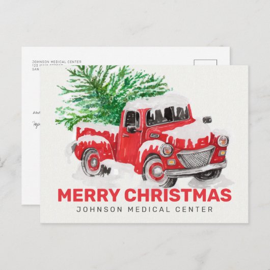 Klassieke Waterverf Red Truck Kerstfeestdag Briefkaart (Voorkant / Achterkant)