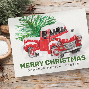 Klassieke Waterverf Red Truck Kerstfeestdag Briefkaart