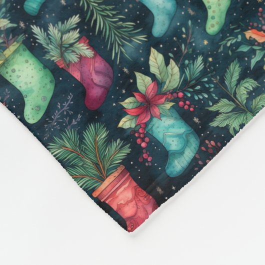 Klassieke waterverf rood & groen kerstkous fleece deken (Hoek)