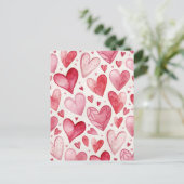 Klassieke Waterverf Roze Hartjes Liefde Kaart (Staand voorkant)
