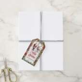 Klassieke waterverf Santa en rode bessen krans Cadeaulabel (Met Touw)