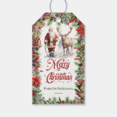 Klassieke waterverf Santa en rode bessen krans Cadeaulabel (Achterkant)