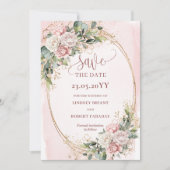 Klassieke Waterverf Stof Roze Bloemige Save The Da Date (Voorkant)