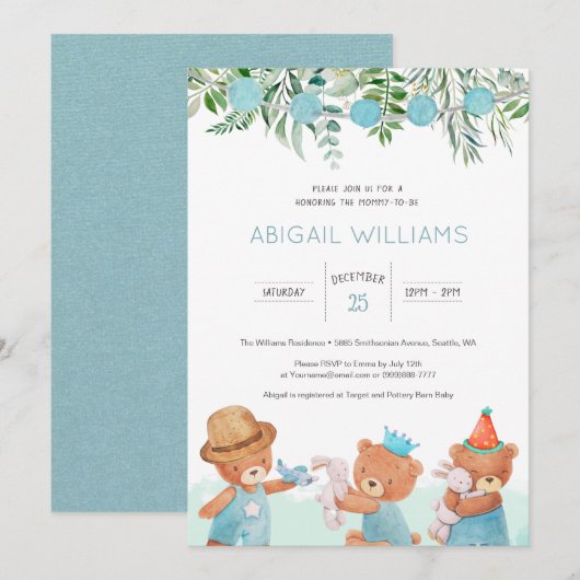 Klassieke Waterverf Teddy Bear Baby shower Kaart (Voorkant / Achterkant)