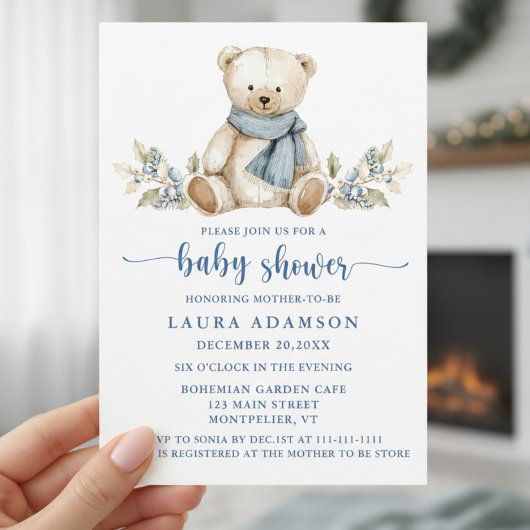 Klassieke Waterverf Teddy Bear Winter Baby shower Kaart