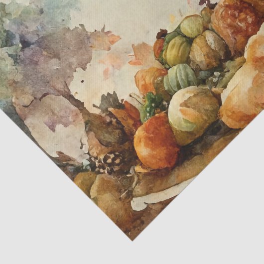Klassieke Waterverf Thanksgiving Kalkoen Pompoen Tissuepapier (Detail)