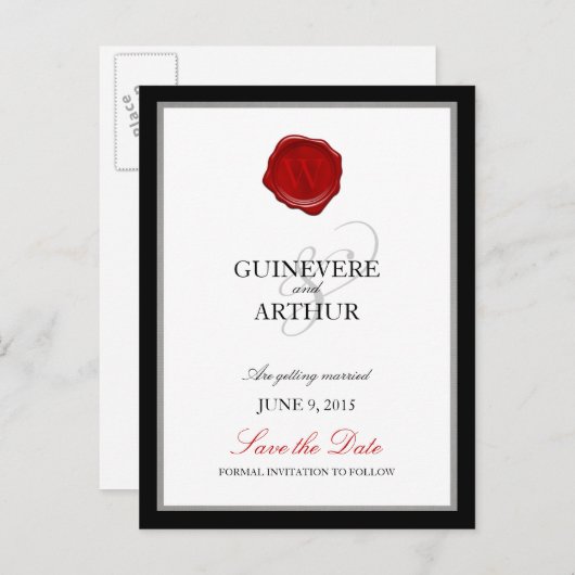 Klassieke Wax Seal Wedding Save the Date Aankondigingskaart (Voorkant / Achterkant)