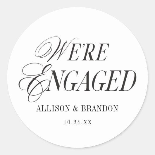 Klassieke 'We zijn verloofd' verlovingsfeest cadea Ronde Sticker (Voorkant)