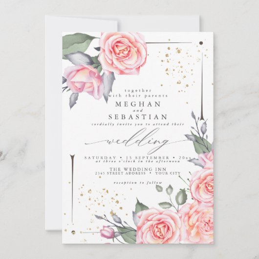 Klassieke weddenschappen Waterverf roze rozen Kaart (Voorkant)