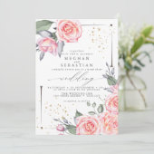 Klassieke weddenschappen Waterverf roze rozen Kaart (Staand voorkant)