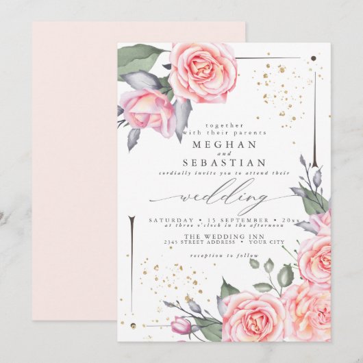 Klassieke weddenschappen Waterverf roze rozen Kaart (Voorkant / Achterkant)