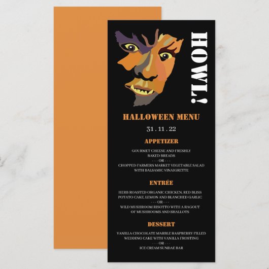Klassieke weerwolf, Halloween Party Menu (Voorkant / Achterkant)