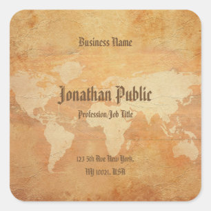 Klassieke Wereldkaart Elegante Professionele Sjabl Vierkante Sticker
