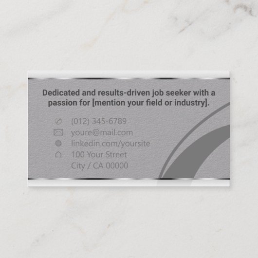 Klassieke werkzoekende minimaal Elegant Plain Grey Visitekaartje (Achterkant)