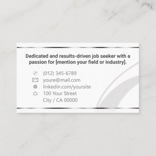 Klassieke werkzoekende minimaal Elegant Plain Whit Visitekaartje (Achterkant)