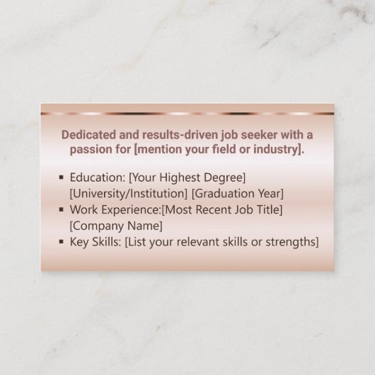 Klassieke werkzoekende minimaal Ombre Elegant Roos Visitekaartje (Achterkant)
