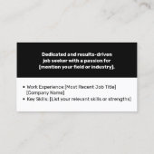 Klassieke werkzoekende Minimaal Zwart-Wit Classy Visitekaartje (Achterkant)