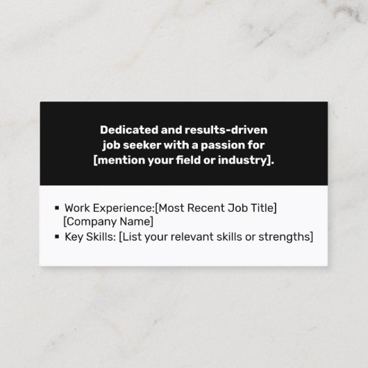 Klassieke werkzoekende Minimaal Zwart-Wit Classy Visitekaartje (Achterkant)
