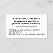 Klassieke werkzoekende minimale effen wit classy visitekaartje (Achterkant)