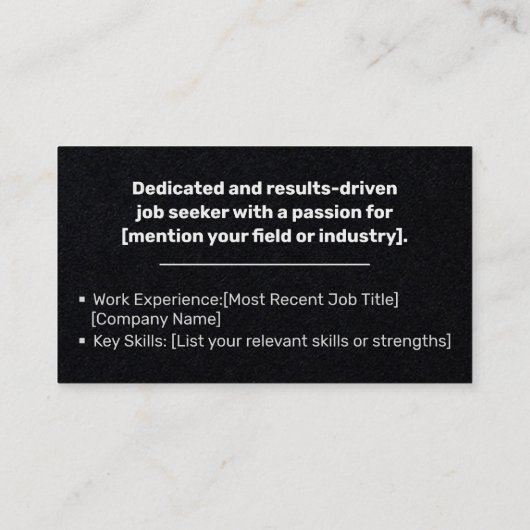 Klassieke werkzoekende minimale effen zwart kraftp visitekaartje (Achterkant)