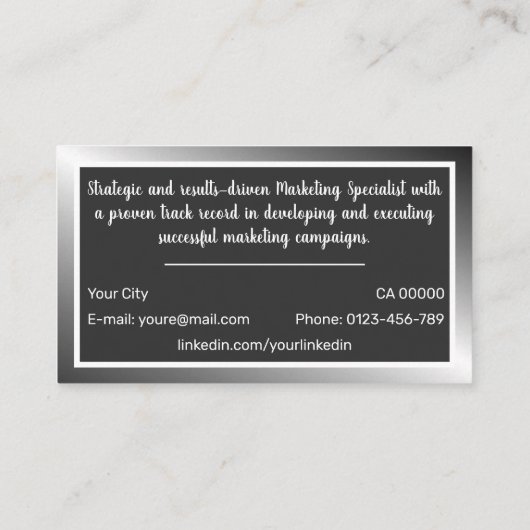 Klassieke Werkzoekende Zilver Ombre Eenvoudig Mini Visitekaartje (Achterkant)