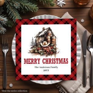 Klassieke western kerst geruite papieren servetten
