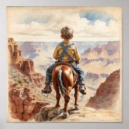 Klassieke Westerse Kunst Blonde Jongen op Paard Poster