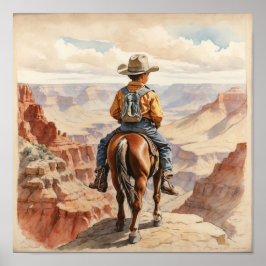 Klassieke Westerse Kunst Bruine Jongen op Paard Poster