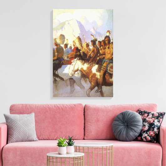 Klassieke Westerse Kunst, Indiaanse oorlogspartij  Canvas Afdruk (Insitu (Woonkamer))