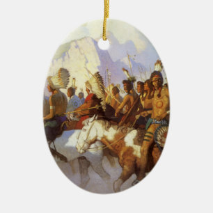 Klassieke Westerse Kunst, Indian War Party door NC Keramisch Ornament