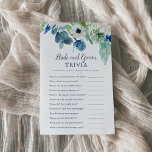 Klassieke White Flowers Bride en Groom Trivia Game Flyer<br><div class="desc">Dit klassieke witte bloemen bruid en groom trivia spel is perfect voor een lentetrouwdouche. Het elegante bloemontwerp is voorzien van zacht ivoor en witte rozen, pinda's en chrysanthemum met touches van periwinkle blauwe waterverf bloemen en groene bladeren. Pas de achterzijde van de kaart aan met de naam van de bruid...</div>