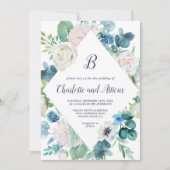 Klassieke White Flowers Diamond Monogram Weddensch Kaart (Voorkant)