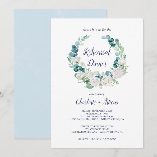Klassieke White Flowers Rehearsal Dinner Kaart (Voorkant / Achterkant)