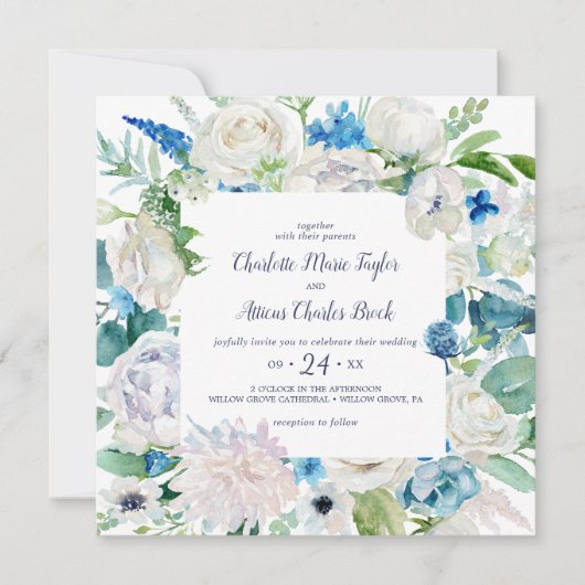 Klassieke White Flowers Square Weddenschap Kaart (Voorkant)