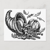 Klassieke Wicker Cornucopia Zwart Wit Illustratie Briefkaart (Voorkant)