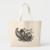 Klassieke Wicker Cornucopia Zwart Wit Illustratie Grote Tote Bag (Voorkant)
