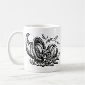 Klassieke Wicker Cornucopia Zwart Wit Illustratie Koffiemok (Links)